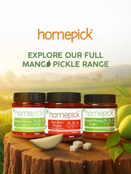 From the spicy Punjabi Mango to the sweet Methya Mango and the classic Gol Keri, explore our full range of mango pickles. Each one is made with hand-picked Rajapuri mangoes for the perfect bite.