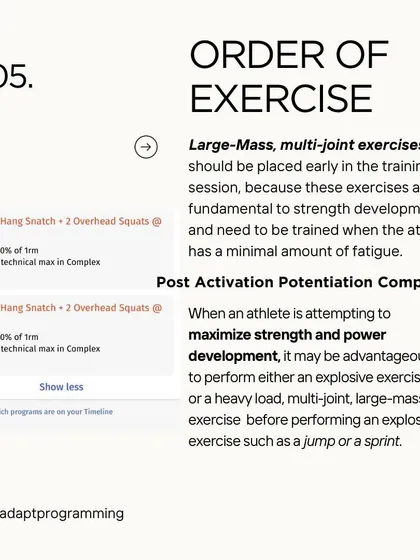 The order in which you perform exercises matters. Large-mass, multi-joint exercises should generally come first.