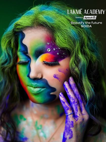 A vibrant and colorful makeup look created for the festival of Holi. We teach you how to use bold pigments and creative application for theme-based looks.