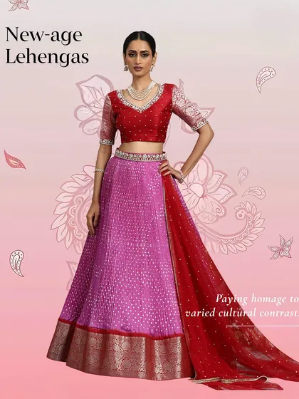 Our "New-age Lehengas" pay homage to cultural contrasts, blending different traditions into one beautiful ensemble.
