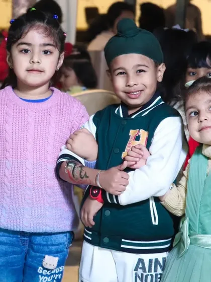 A group of young friends posing for a photo at a birthday party. I love capturing the friendships and fun between the kids.