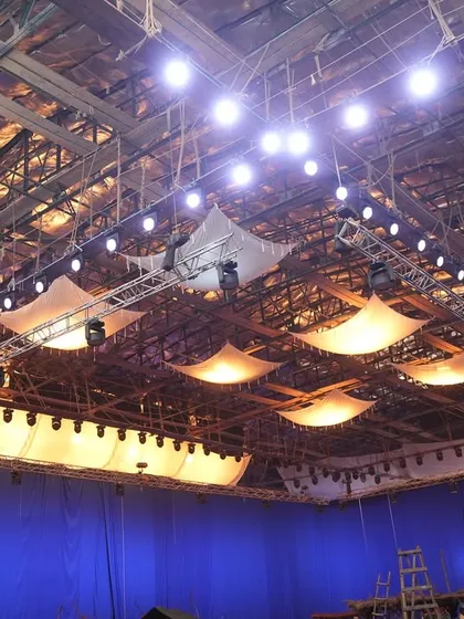 Another view of the overhead lighting for 'Uyi Amma', showing how we combine different types of fixtures to create a layered and textured look.
