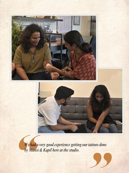 "We had a very good experience getting our tattoos done by Mansi & Kapil here at the studio." A mother and daughter sharing a special moment.