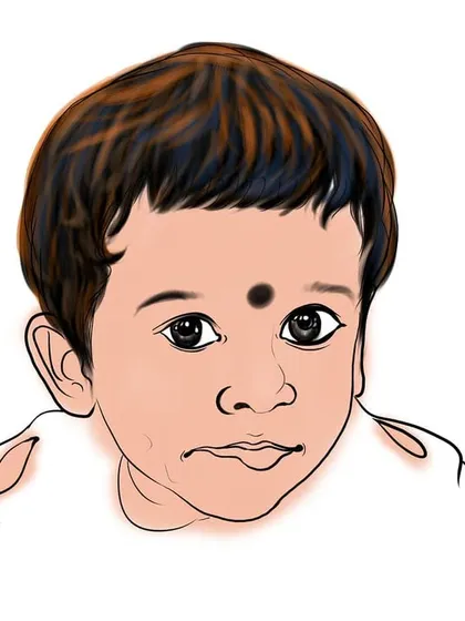 The first stage of color being added to the digital baby portrait. This shows how I build up the tones to create a soft and realistic skin texture.