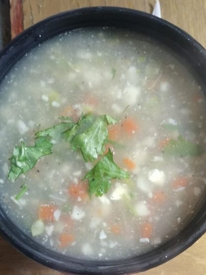 My special vegetable soup, perfect for cold winter evenings. It's a clear soup loaded with finely chopped vegetables, both comforting and healthy.