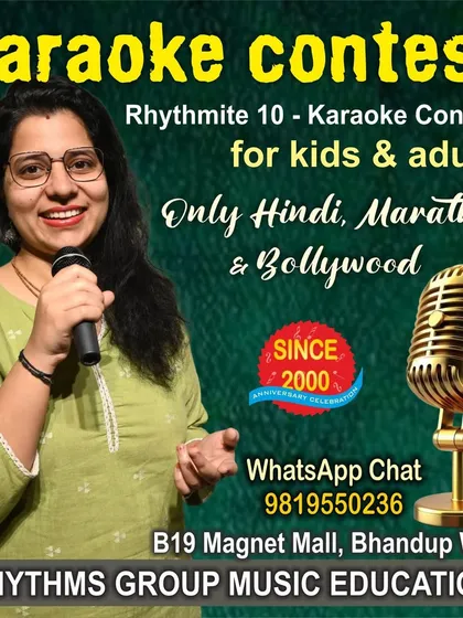 Join our popular Karaoke Contest for kids and adults. We focus on Hindi, Marathi, and Bollywood songs, giving you a platform to perform and build stage confidence. It's a fun way to put your vocal training into practice.