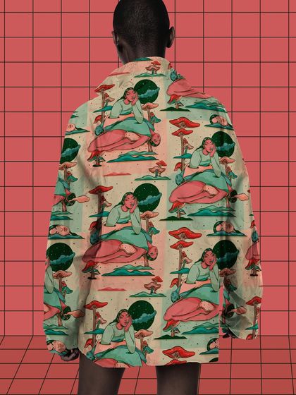 A mockup of a jacket featuring the 'Daydreaming' pattern.