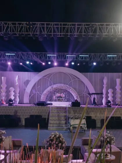 A full concert stage setup for a Sangeet night at Suryagarh. We design and manage large-scale productions to accommodate premier bands and artists.