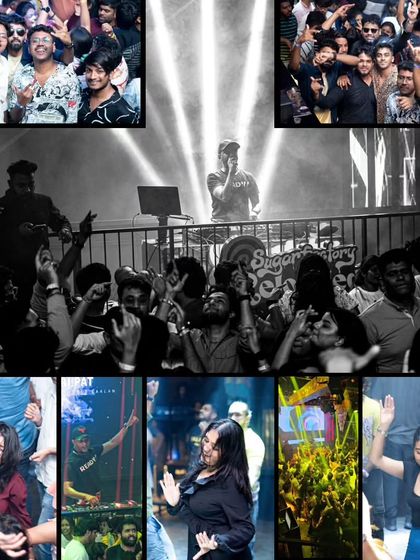 A collage of moments from past gigs at Sugar Factory, used to promote an upcoming throwback special.