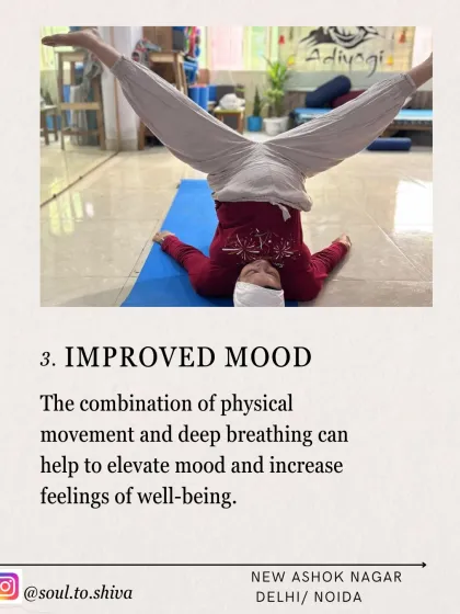 Benefit 3: Improved Mood. The combination of physical movement and deep breathing elevates your mood and increases feelings of well-being.