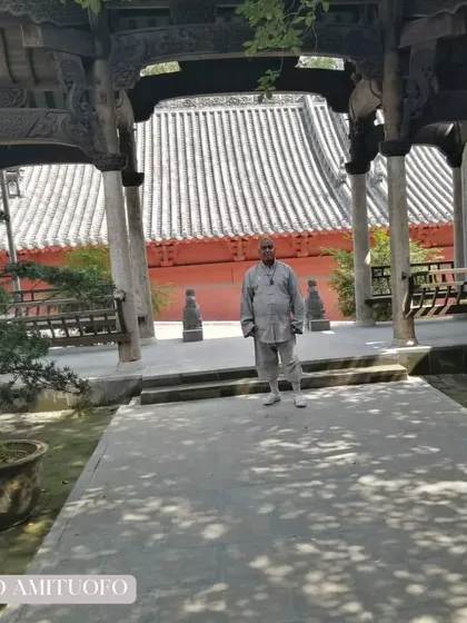 In a courtyard within the Shaolin Temple complex. The tranquility of these spaces is ideal for meditation and quiet practice.
