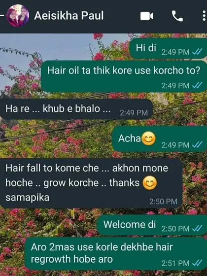 It makes me so happy to receive messages like this. This is a screenshot from a customer who noticed her hair fall reduced and new hair starting to grow after using my hair oil.