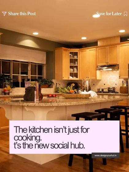 The kitchen isn't just for cooking anymore, it's the new social hub. This design features a large island with bar seating, making it the perfect spot for friends to hang out or for a quick breakfast. The warm wood tones and ambient lighting create a welcoming atmosphere.