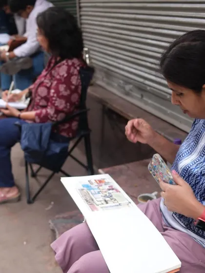 Sketching on location at Chandni Chowk. It can be challenging with so many people around, but that's the fun of urban sketching.