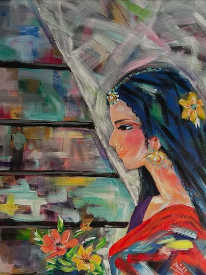 My take on the "Indian Mona Lisa," the iconic Bani Thani. I used semi-abstract techniques to create a sense of movement and emotion, blending historical art with a contemporary acrylic painting style.