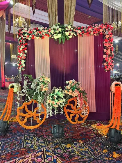 Another view of the floral bicycle photo-op, a popular and charming addition to any pre-wedding celebration.