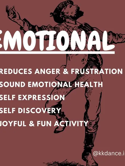 Dancing is an emotional outlet. It's a joyful activity that allows for self-expression and self-discovery, helping to reduce feelings of anger and frustration.