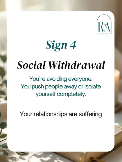 Have you started avoiding friends, family, or social events you used to enjoy? Social withdrawal and self-isolation are common coping mechanisms that can worsen feelings of loneliness and depression. It's a sign that your relationships are suffering.