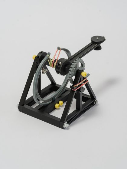 A closer look at the assembled Demolisher catapult, ready for action. It's a project that's as fun to play with as it is to build.