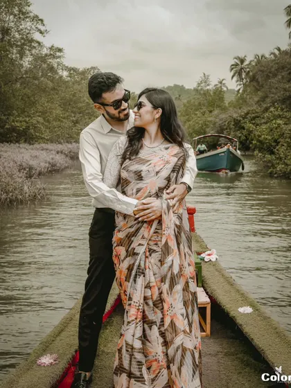 A quiet moment on the water. Whether it's the coast of Honnavar or a serene river, I find backdrops that add a sense of adventure and romance to your story.