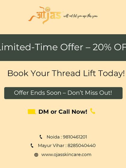 This is a limited time offer to book your Thread Lift treatment. Don't miss out on the chance to get a non surgical lift at a 20% discount.