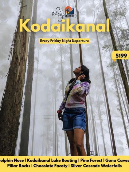 A promotional poster for our Kodaikanal backpacking trip, showcasing the pine forests and other famous locations.