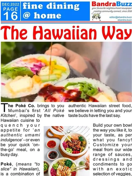 My photos for The Poké Co. featured in Bandra Buzz, highlighting their delivery-focused menu.