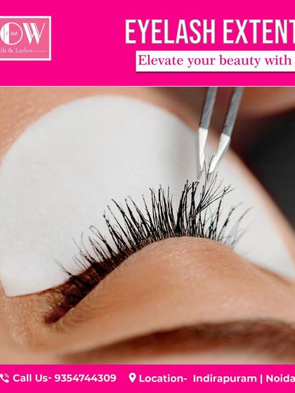 The application process requires a steady hand. Here, you can see our technician expertly placing an individual lash extension, building a custom look one lash at a time.