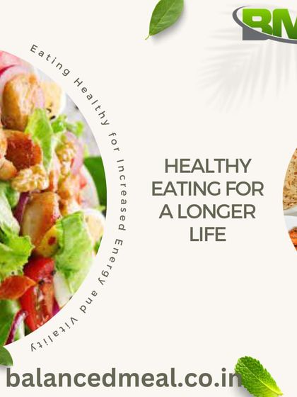 Our goal is simple: healthy eating for a longer, more energetic life. This graphic shows examples of our vibrant salads and complete meal thalis, representing our commitment to nutritious and wholesome food.
