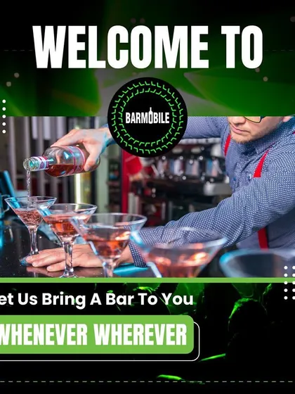 Welcome to Barmobile. This graphic shows a bartender in action, representing the dynamic and professional service I bring to your doorstep.