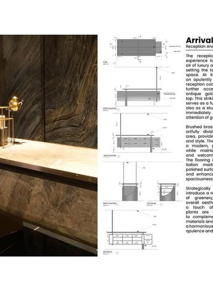 A detailed look at the arrival experience, from the initial drawings of the reception desk to the final installation. We used brushed brass partitions and strategically placed greenery to create a welcoming yet modern entrance.