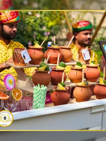 We love embracing tradition. This bar setup features cocktails served in authentic kulhads and matkas, creating a rustic and earthy experience that connects with our cultural roots, perfect for daytime functions like a Haldi or Mehendi.