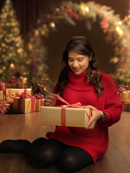 The joy of unwrapping a Christmas gift. These sessions are designed to capture the genuine excitement and wonder of the holiday season.