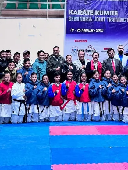 A group photo from the historic joint training camp between Indian and Nepalese players. This was the first of its kind, organized by KIO and the Nepal Karate Federation.