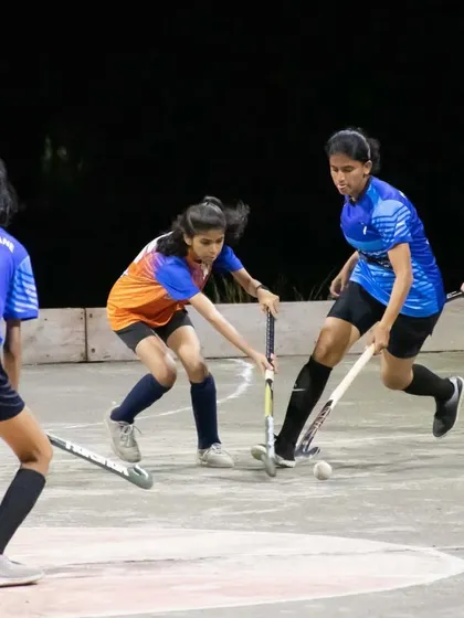 Our girls' team in the heat of competition. This action shot from a rink hockey match showcases the skill, focus, and competitive spirit we nurture in our dedicated girls' program.