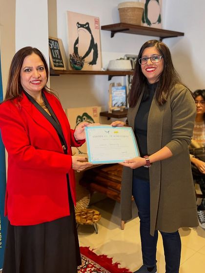 Another happy winner at our award ceremony. We've awarded over 35 Lakh Rupees to emerging poets over the last seven years.