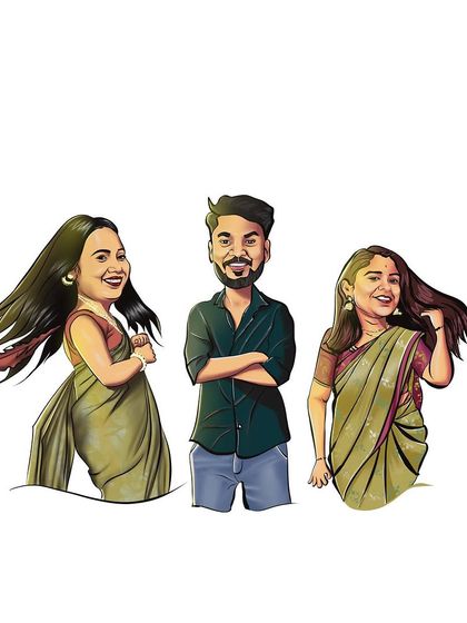 This trio was another part of the big friendship project. I enjoy illustrating different outfits and hairstyles, like the flowing sarees here, to make each person stand out.