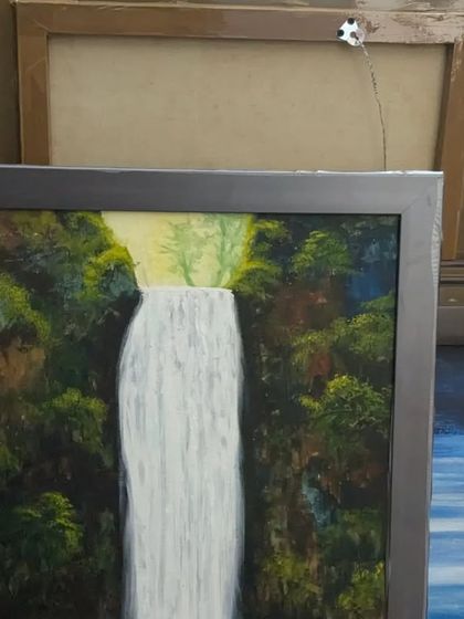 Getting ready for the big show! A sneak peek at the framed waterfall paintings, ready to be transported to the art exhibition.