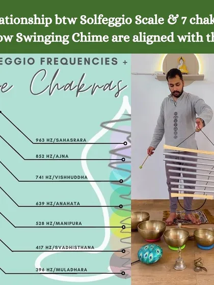 Sound healing is both an art and a science. My 7-pipe swinging chimes are precisely tuned to the ancient Solfeggio frequencies, which correspond to the body's seven chakras to help harmonize your complete energy system, from the root to the crown.