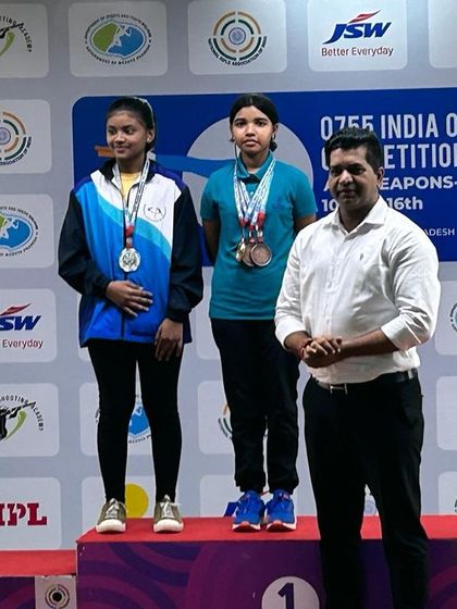 Our shooter Sameeksha on the podium at the 0755 India Open Competition. Seeing our athletes achieve success on a national stage is our greatest reward.