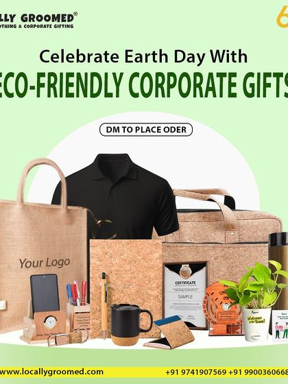 Celebrate Earth Day or any day with our wide range of eco-friendly corporate gifts. This collection shows items made from jute and cork, including bags, desk organizers, notebooks, and plant pots.
