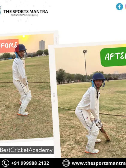 Results speak louder than words. This before and after shot shows the clear transformation in a student's batting stance, improving his balance and readiness. This is the kind of tangible progress we deliver.