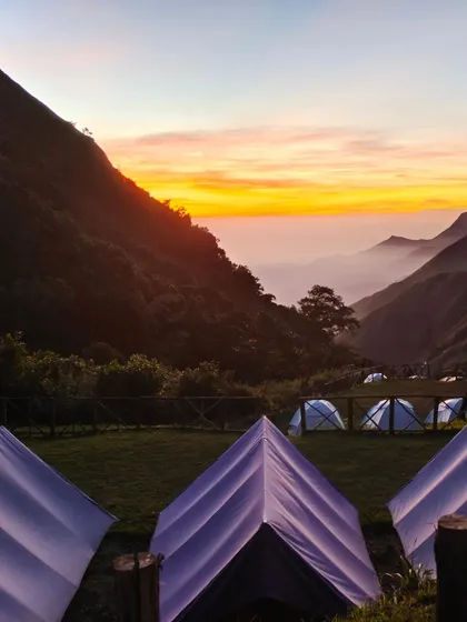 Imagine waking up to this. My Munnar trip includes tent camping on a hilltop, followed by an easy sunrise trek above the clouds. It's an unforgettable nature stay experience.