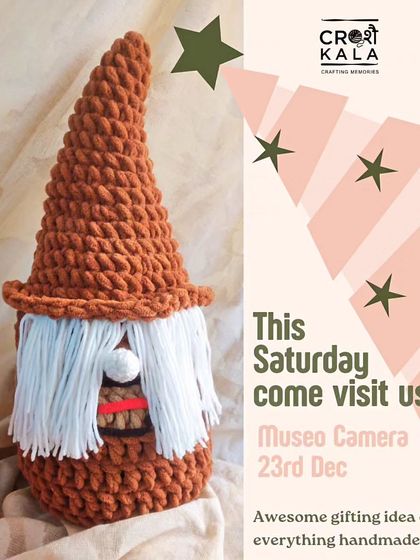 Ho Ho Ho. An announcement for my Christmas pop-up stall, featuring this adorable gnome amigurumi. Handmade gifts make the holiday season even more magical.