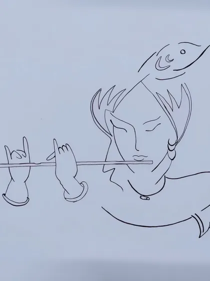 This is the original design for the Krishna mural. I start with a clean line art sketch like this to make sure you love the concept before I begin painting on your wall. This way, we get the perfect look for your space.
