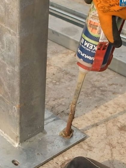 A technician applies a high-strength chemical adhesive for anchoring a solar structure. This advanced technique provides maximum stability and durability, ensuring the installation can withstand various environmental conditions for long-lasting performance.