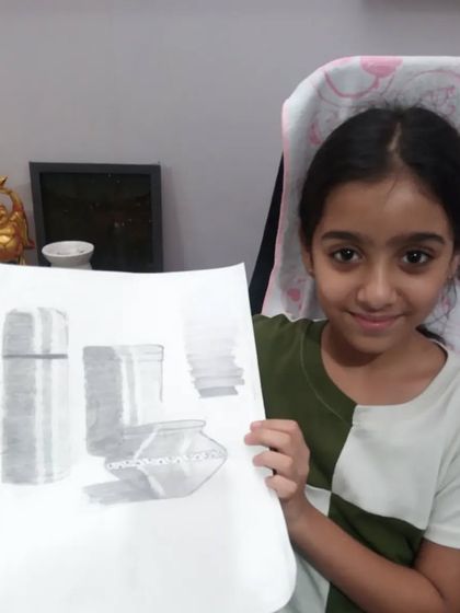 Kanak from 6th standard is practicing her pencil sketching with this still life study. She is learning about shading, light, and shadow to give objects a three dimensional form.