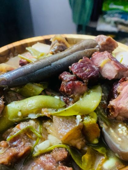 Another angle of the smoked pork with aloo sabji. The combination of smoky meat and fresh vegetables is just delicious.