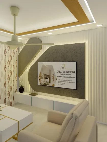 Here is a clean and modern living room I designed, featuring a custom entertainment unit. The combination of a textured back panel, minimalist white console, and strategic lighting makes the TV area a stylish focal point without overwhelming the space.