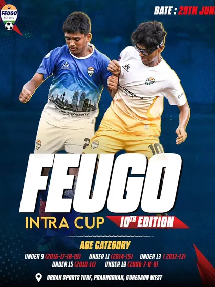 The poster for the 10th Edition of the Feugo Intra Cup, detailing the age categories from U9 to U19.